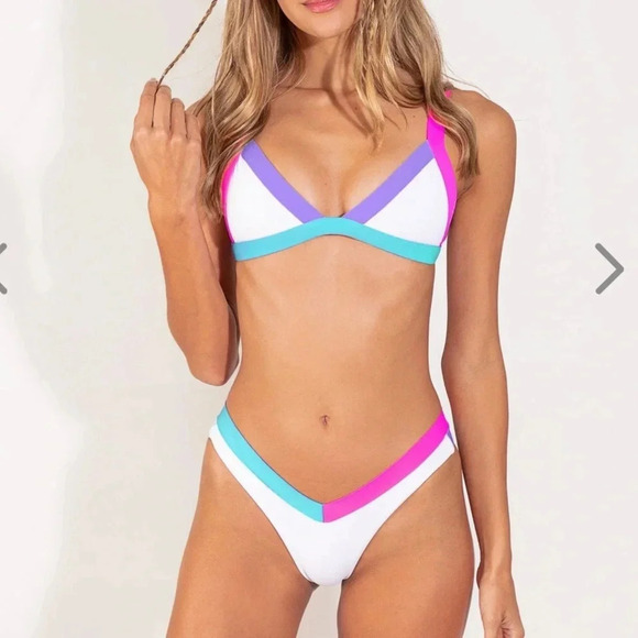 NWT OneOne Swimwear SET Bikini Pristine Kameron Jesse White Purple Pink NEW Cute - Picture 3 of 14